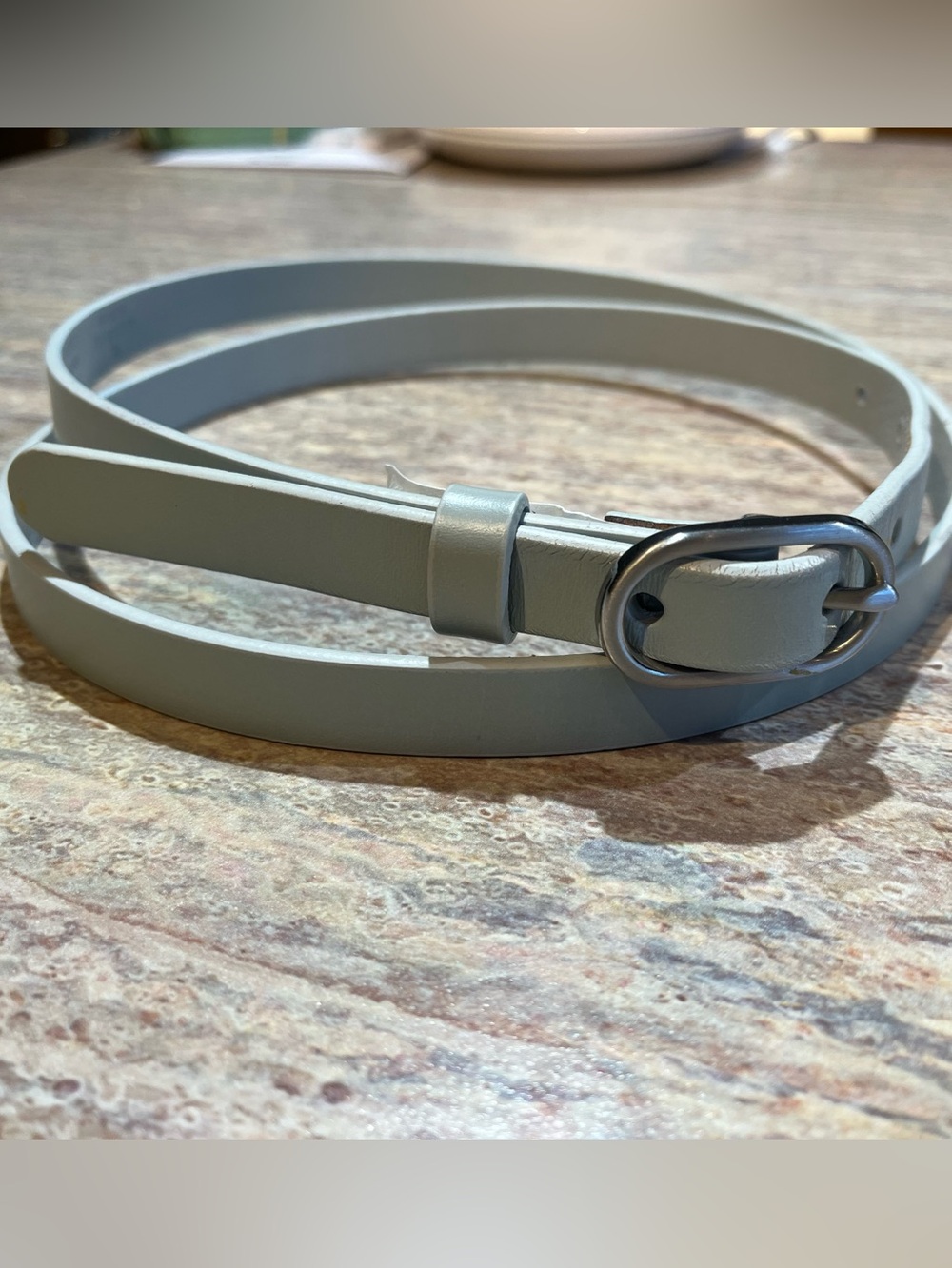 Lands' End Slim Light Blue Leather Belt with Silver Buckle XL